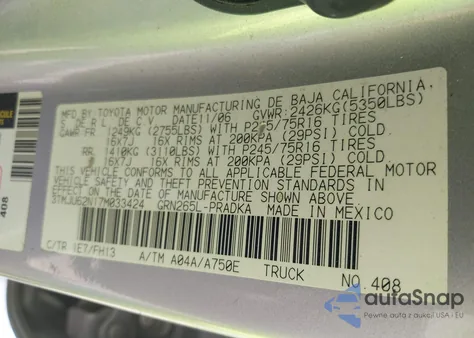 2007 Toyota Tacoma Prerunner V6 из США, поврежденный, VIN 3TMJU62N17M033424